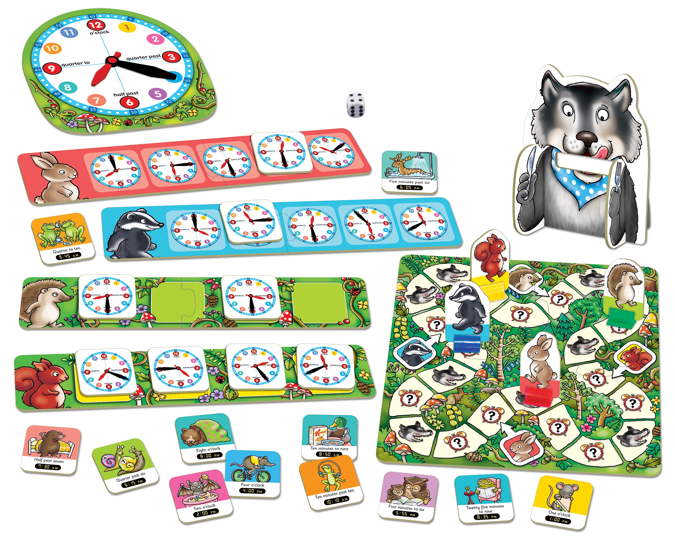 Orchard Toys What's the Time Mr Wolf Game Educational Board Game for Children Aged 5+ Teaches Time Telling with Movable Clockface and 3D Wolf