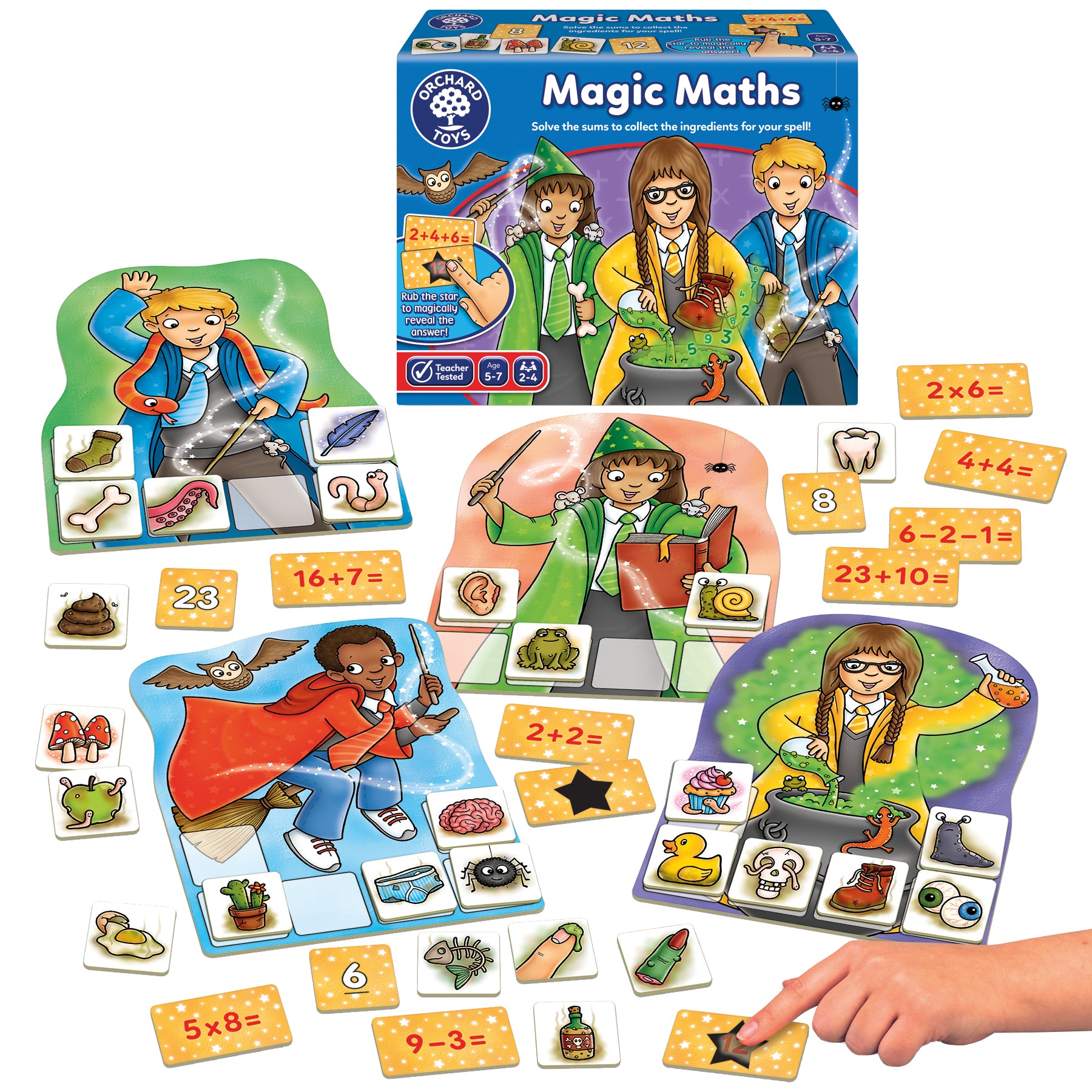 Magic Maths educational toy set with cards and figures on a white background
