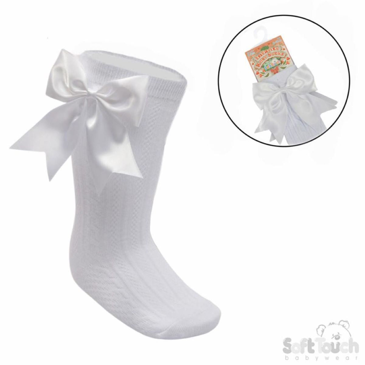 Girls' Bow Ribbon Knee High Socks | Love Print Knit | 0–3 Months to 1–2 Years