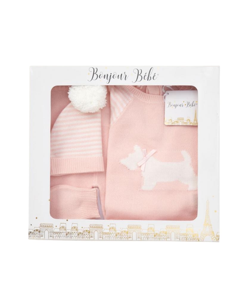Bonjour Bebe Spanish Outfit Striped Dog Knitted Layette Set Newborn - 6 Months