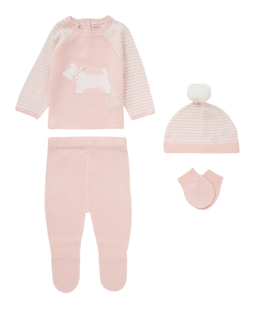 Bonjour Bebe Spanish Outfit Striped Dog Knitted Layette Set Newborn - 6 Months