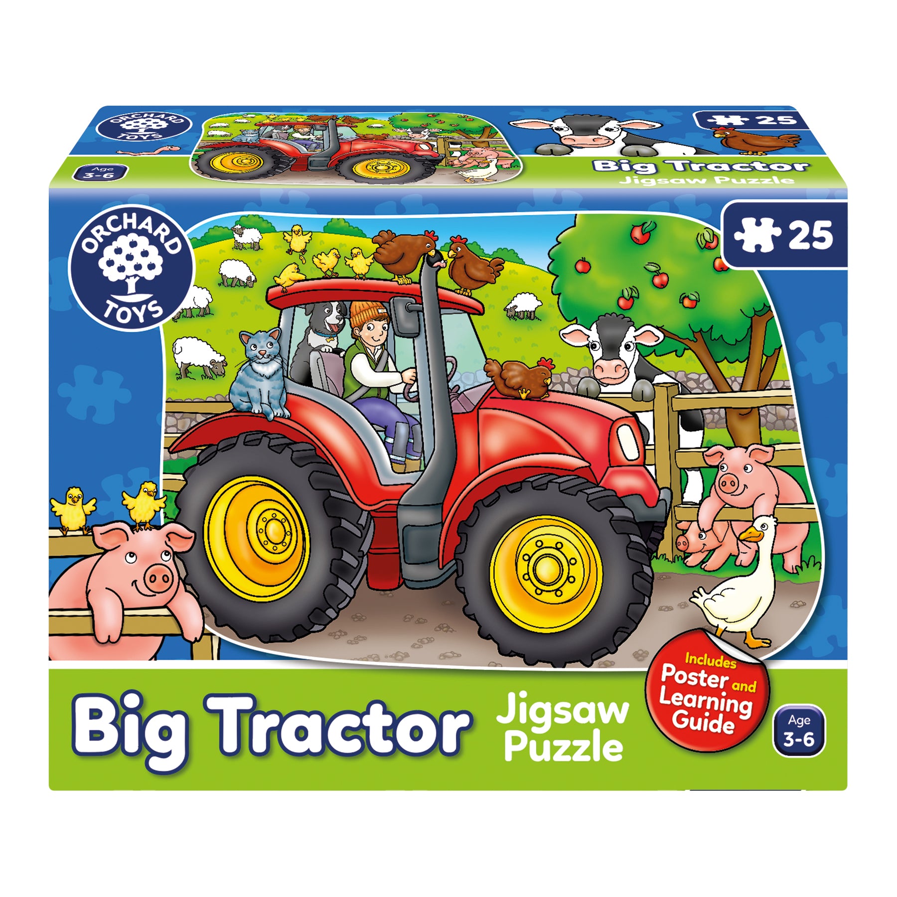 Orchard Toys Big Tractor jigsaw puzzle packaging with a colorful illustration of a farm scene.