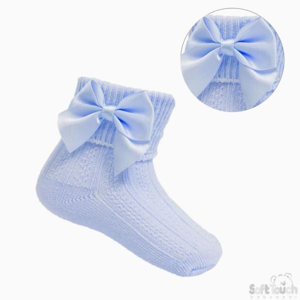 Baby & Toddler Soft Touch Ankle Bow Socks | Pink & Blue | 0–24 Months