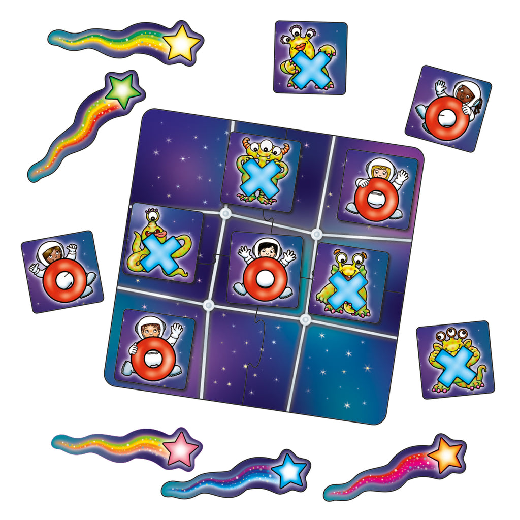 Orchard Toys Astronauts and Crosses Mini Game - Fun for Ages 4-7 with 5 Astronaut & Alien Cards Portable Board Game for Travel & Home
