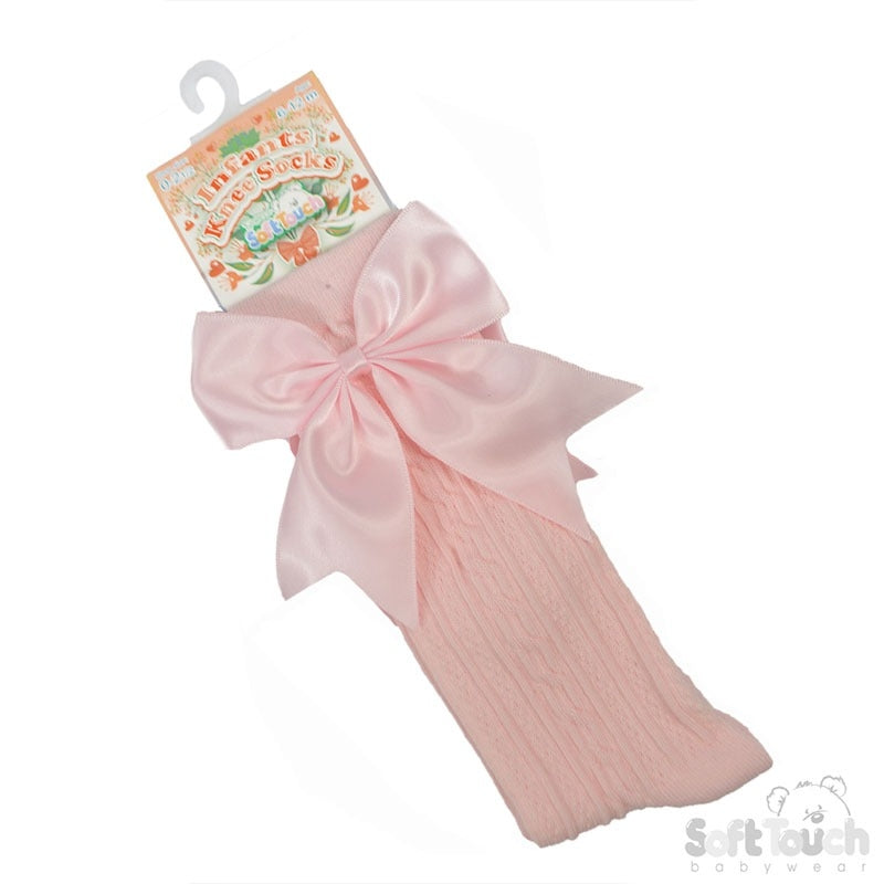 Girls' Bow Ribbon Knee High Socks | Love Print Knit | 0–3 Months to 1–2 Years