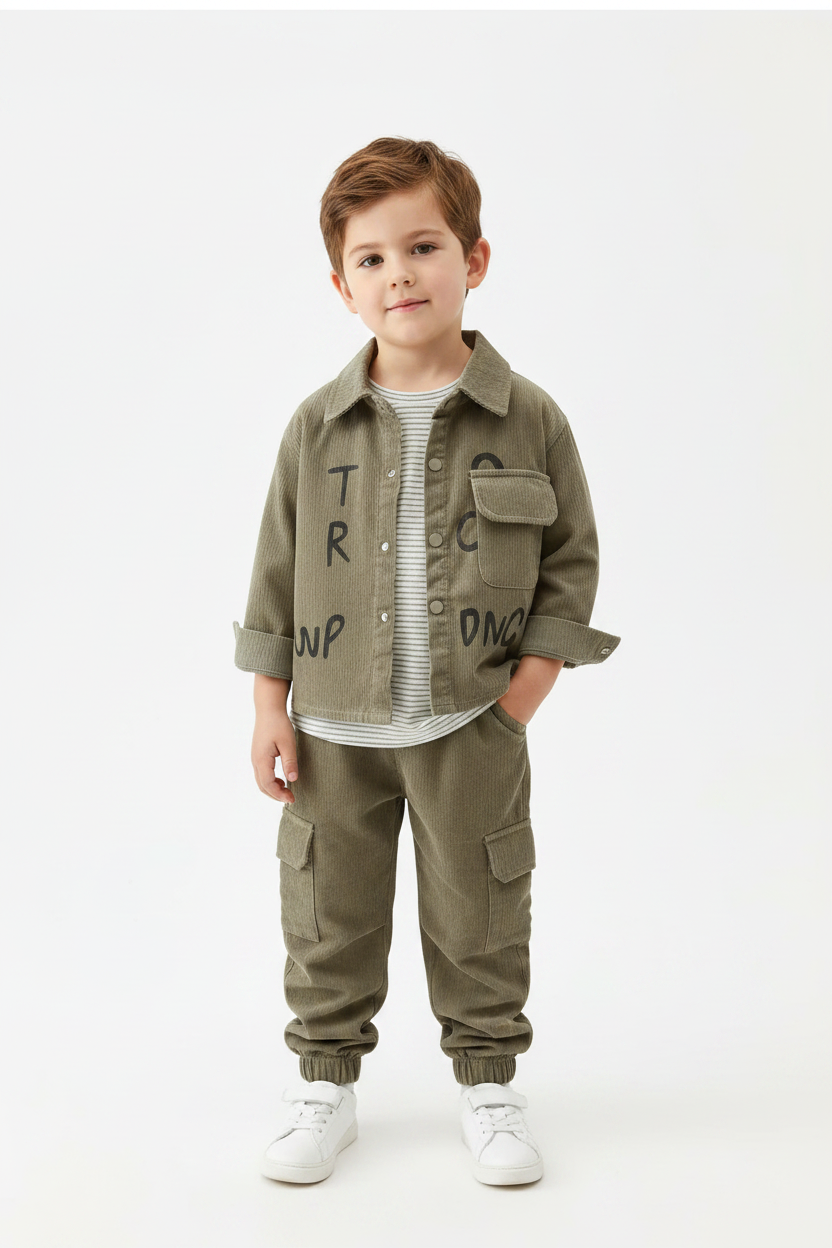 6 Year Old Child in Olive Green Outfit