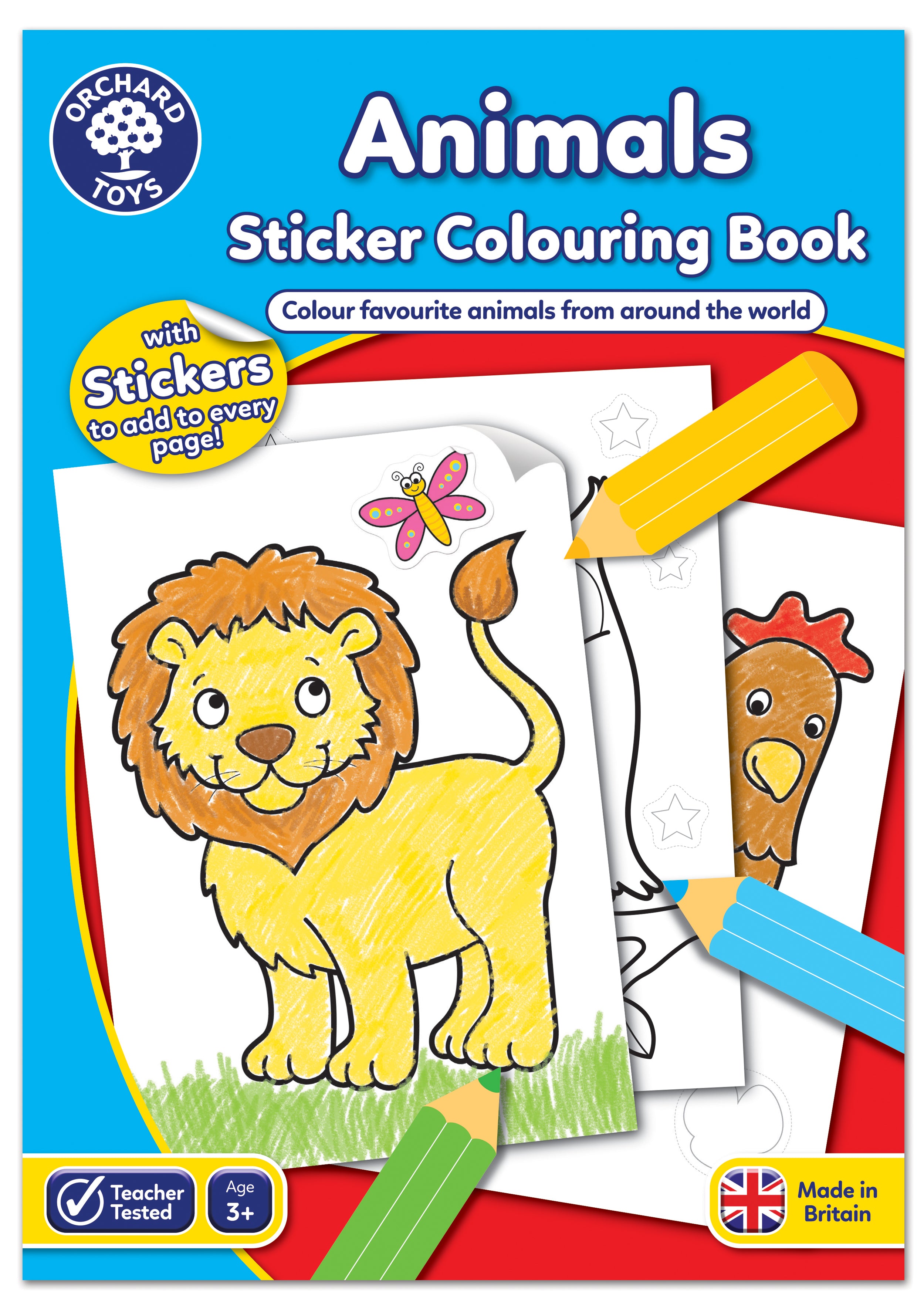 Orchard Toys Animals Colouring Book – Animal Sticker Colouring Activity Book Ages 3+
