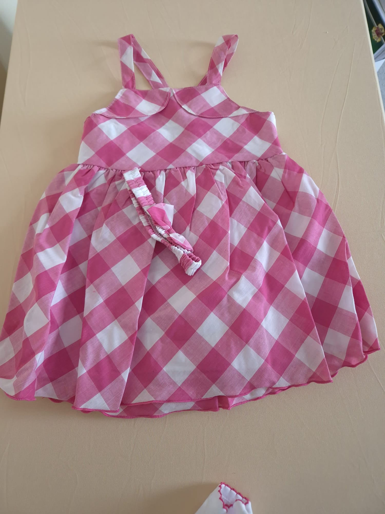Girls' Pink Gingham Layered Dress with Short Sleeve Tee 1-2 Years 4 piece set