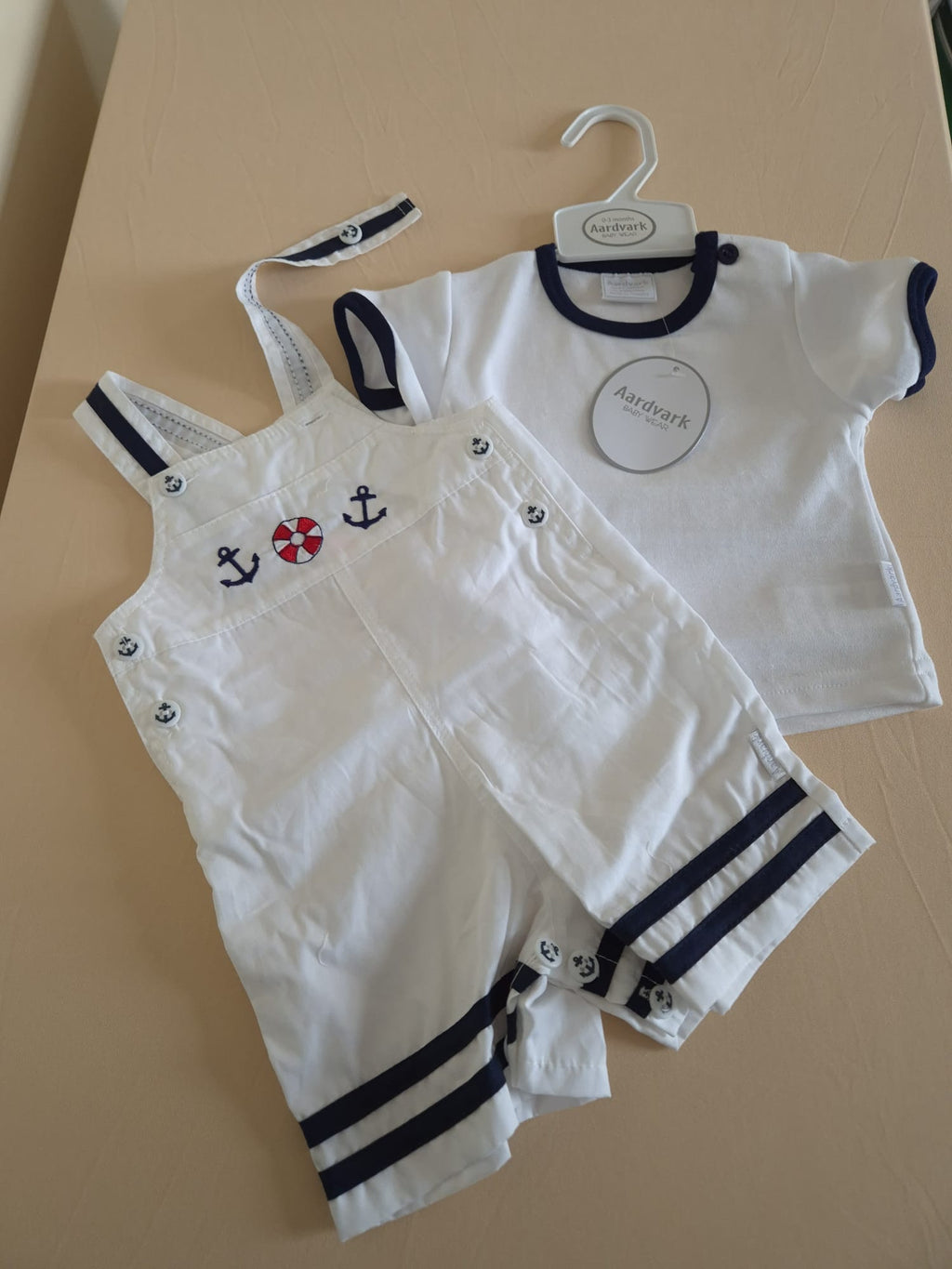 Baby Navy & White Sailor-Style Dungaree Set with T-Shirt