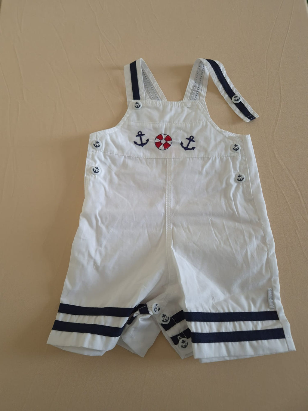 Baby Navy & White Sailor-Style Dungaree Set with T-Shirt