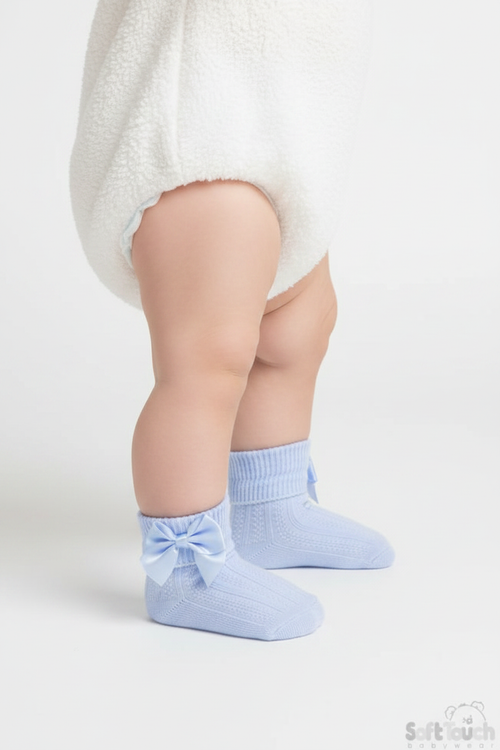 Baby Blue Ankle Bow Socks - Side Bow