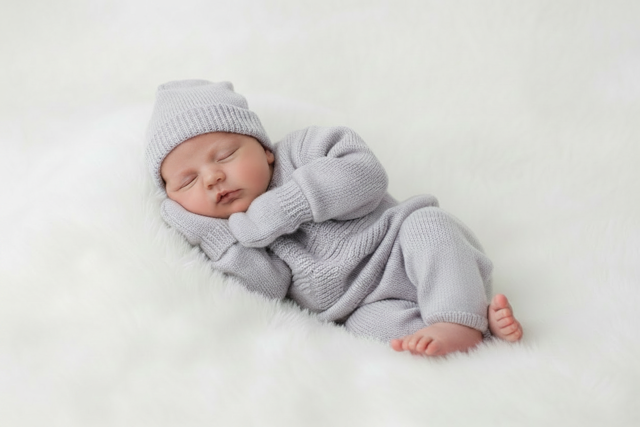 Baby in Lilac Knitted Layette Set