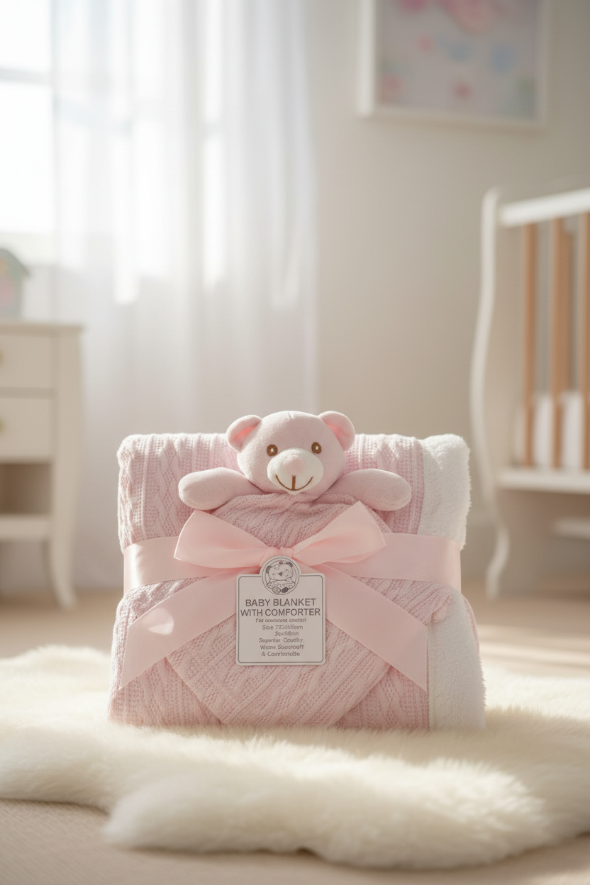 Pink Baby Blanket with Teddy Comforter