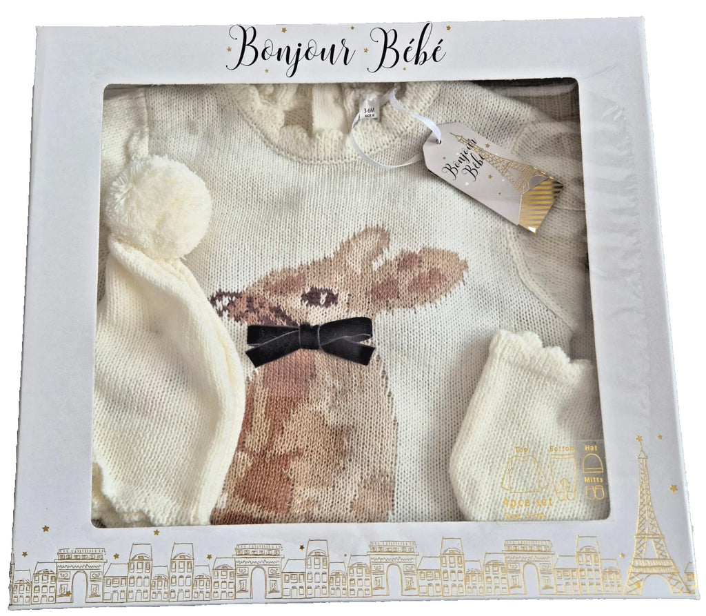 Baby 4-Piece Knit Layette Gift Set | Jumper, Trousers, Hat & Mittens | 0–6 Months