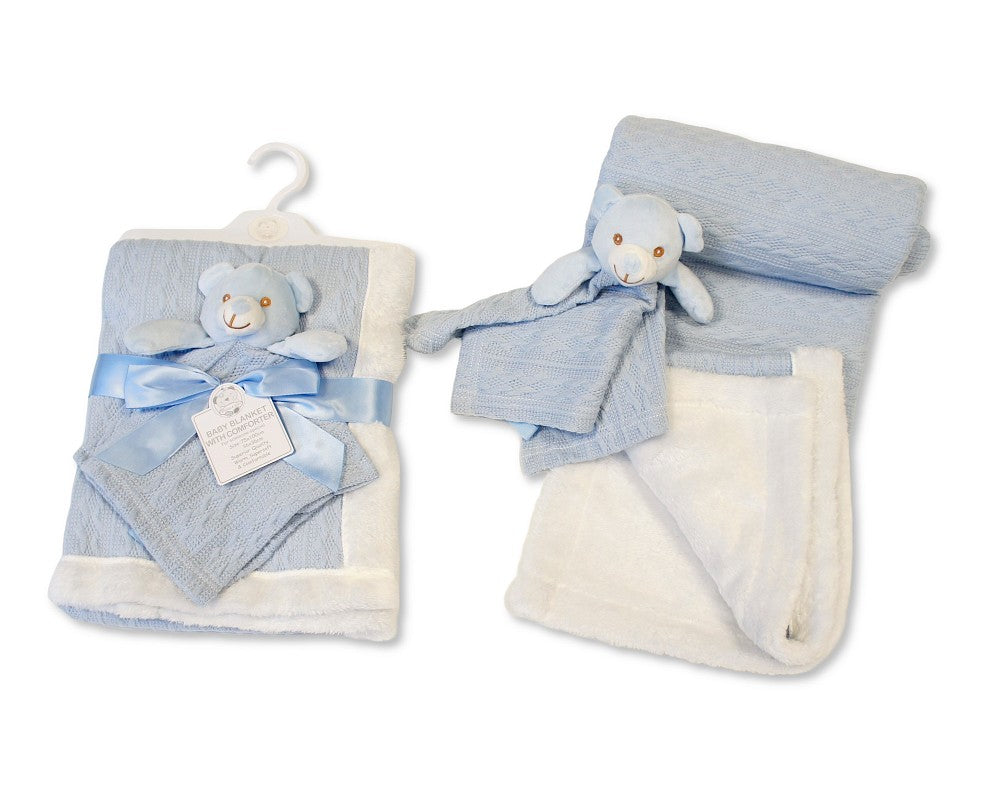 Baby Cable Knit Blanket with Teddy Comforter – Pink & Blue